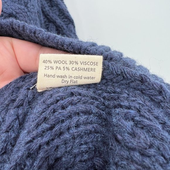 Far Afield Men's Deniz Wool Cable Knit Sweater Crew Neck Blue Graphite sz 0 XS - Picture 7 of 8